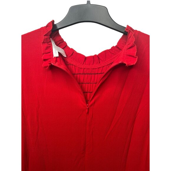 London Times Women's Smocked Bodice Tiered Midi Dress Red Size 12 - Picture 12 of 13